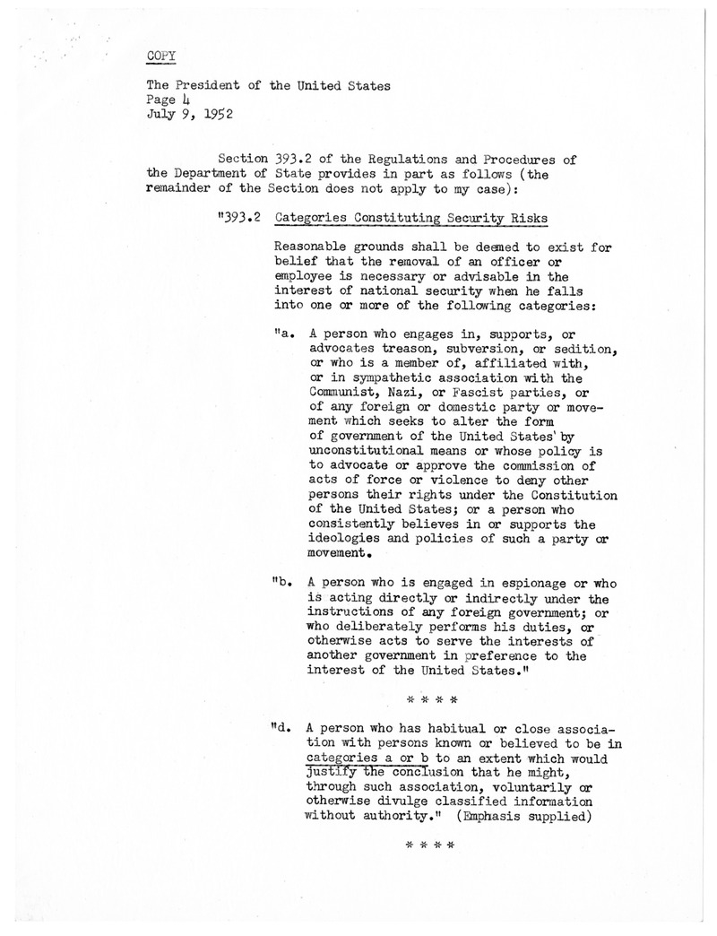 Memorandum from President Harry S. Truman to Secretary of State Dean Acheson, with Related Material