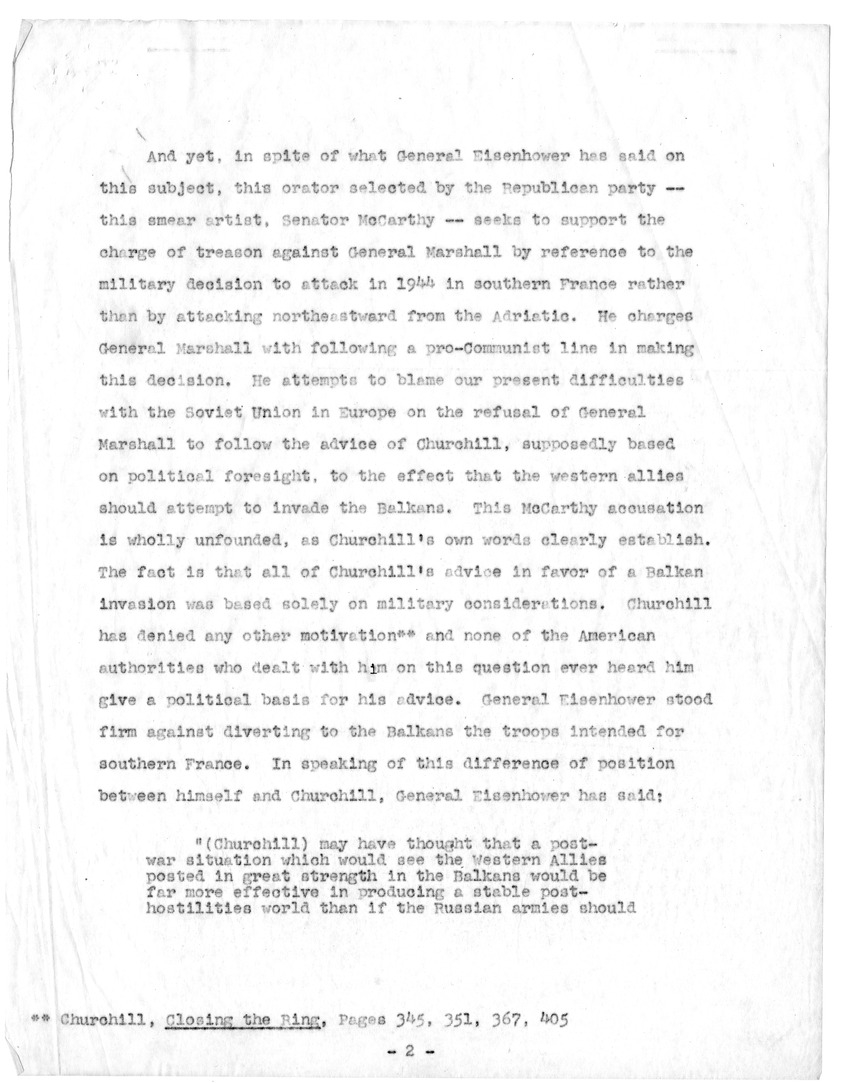 Memorandum Regarding Senator Joseph McCarthy