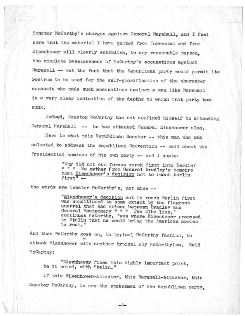 Memorandum Regarding Senator Joseph McCarthy