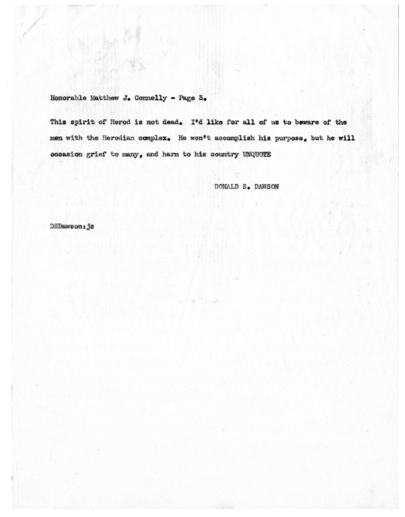 Teletype Message from Donald S. Dawson to Matthew J. Connelly