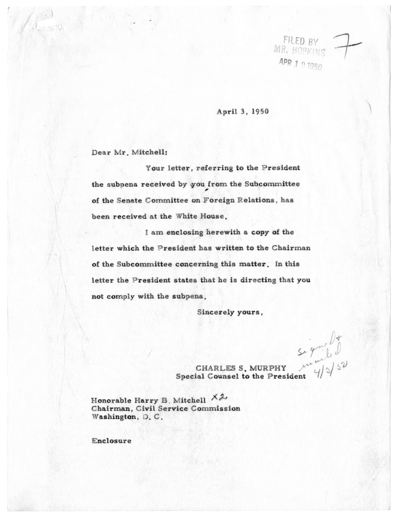 Memorandum from Charles S. Murphy to Harry B. Mitchell, with Attachments