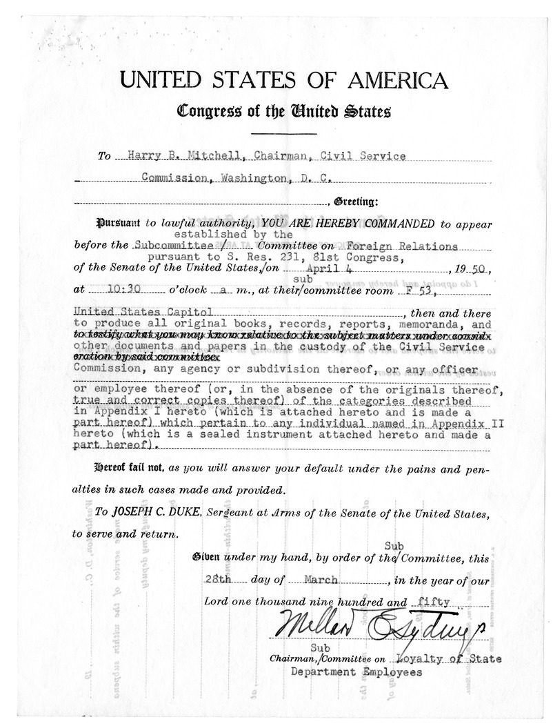 Memorandum from Charles S. Murphy to Harry B. Mitchell, with Attachments