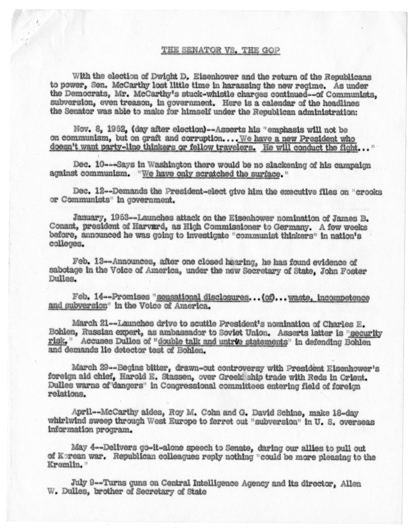 Memorandum, "The Senator vs. The GOP"