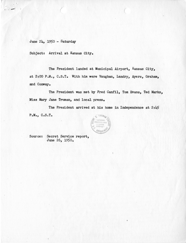 Notes and Memoranda Regarding Events of June 24-25, 1950