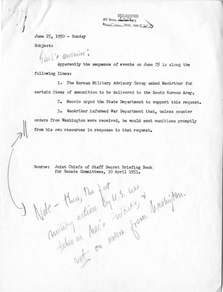 Note by George Elsey Regarding General Douglas MacArthur