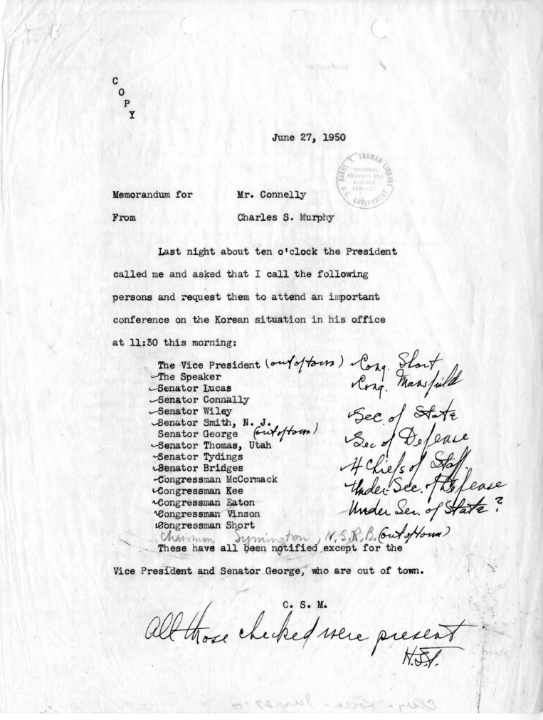 Memorandum From Charles Murphy to Matthew Connelly, Regarding Meeting Attendees