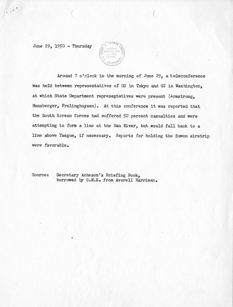 Note Regarding June 29, 1950 Teleconference
