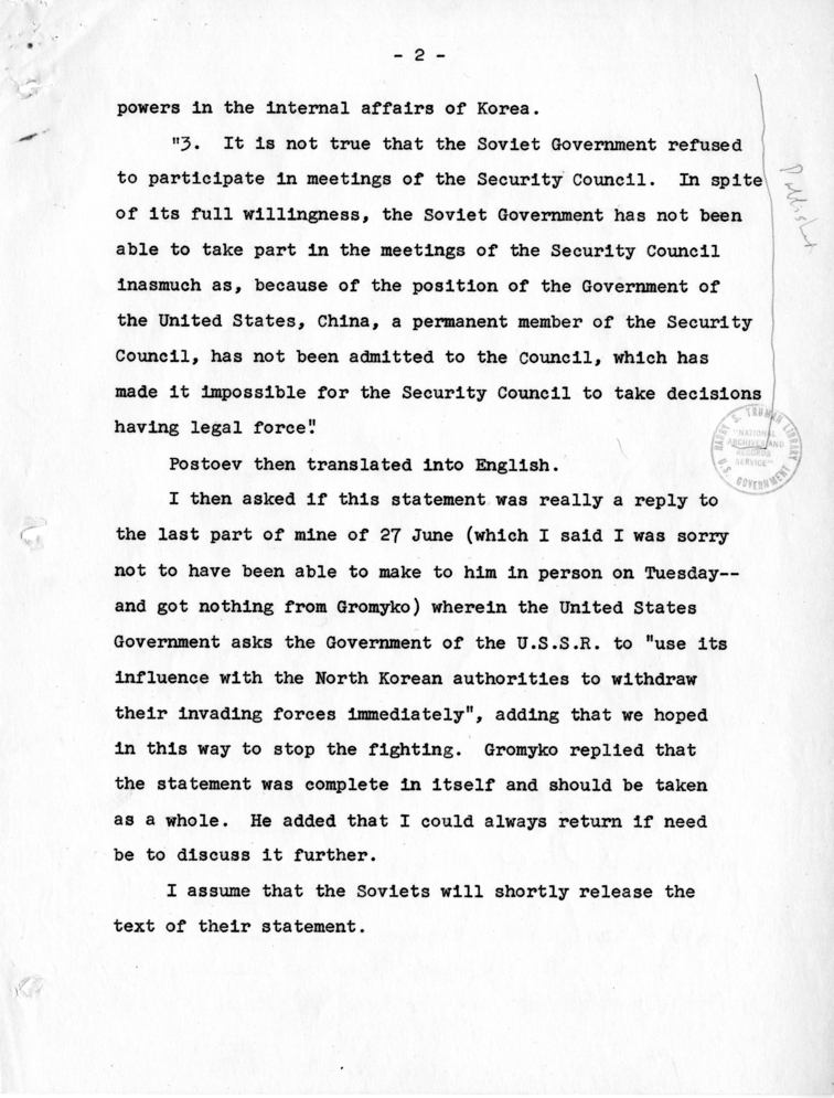 Transcription of Telegram, Alan Kirk to George Marshall