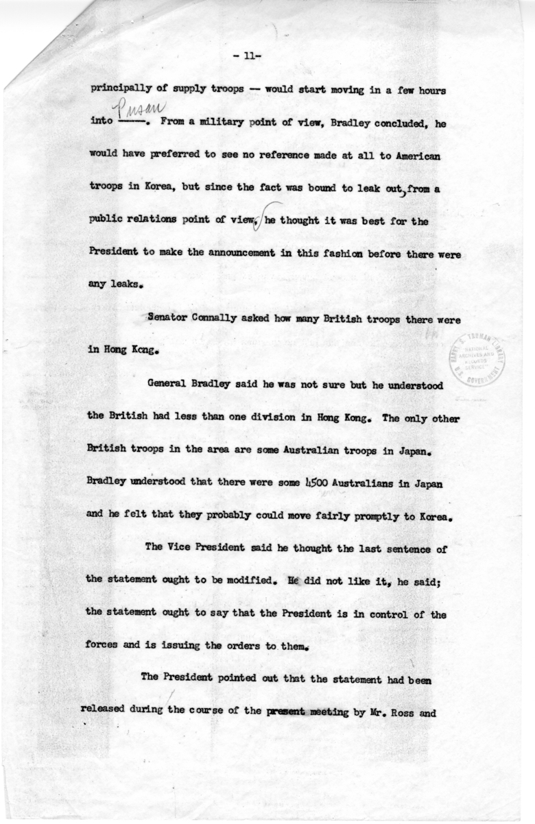 Notes from June 30, 1950 Meeting in the Cabinet Room