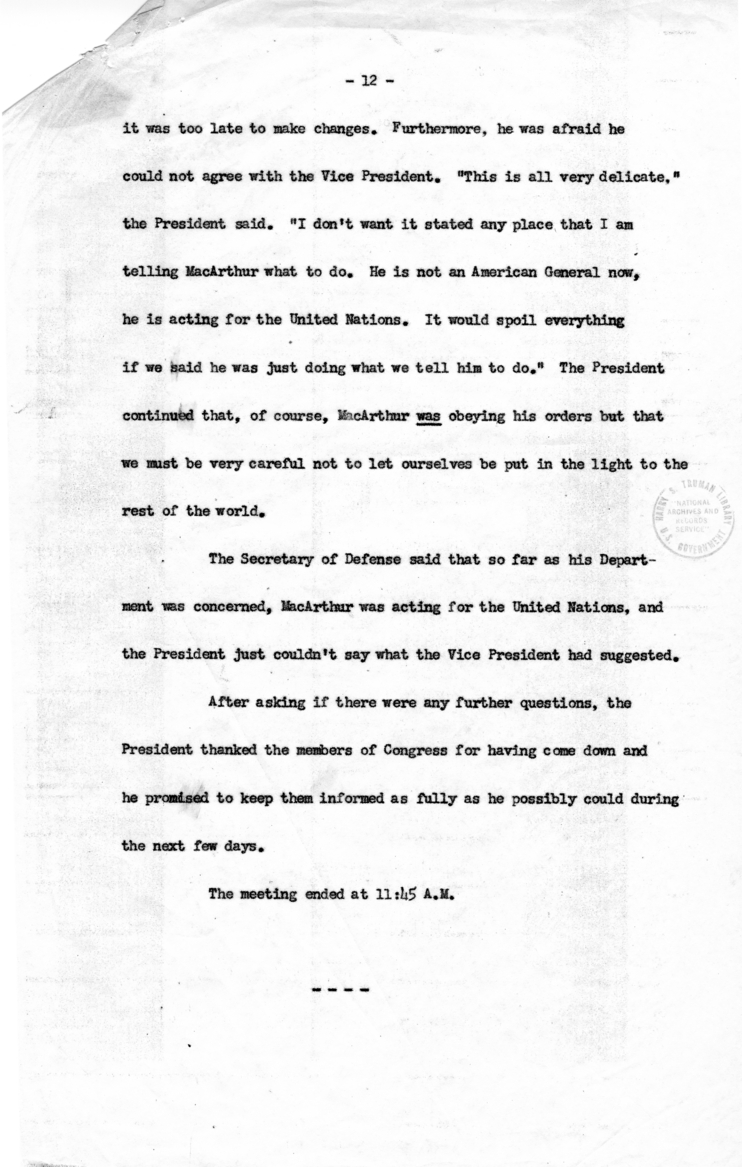 Notes from June 30, 1950 Meeting in the Cabinet Room
