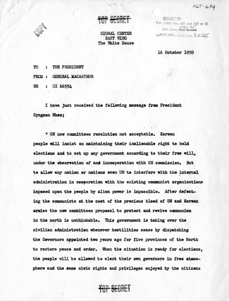 Douglas MacArthur to Harry S. Truman