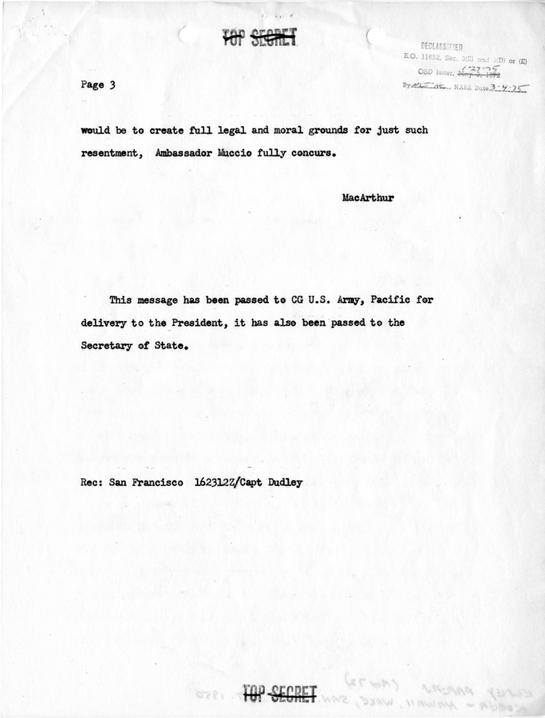 Douglas MacArthur to Harry S. Truman