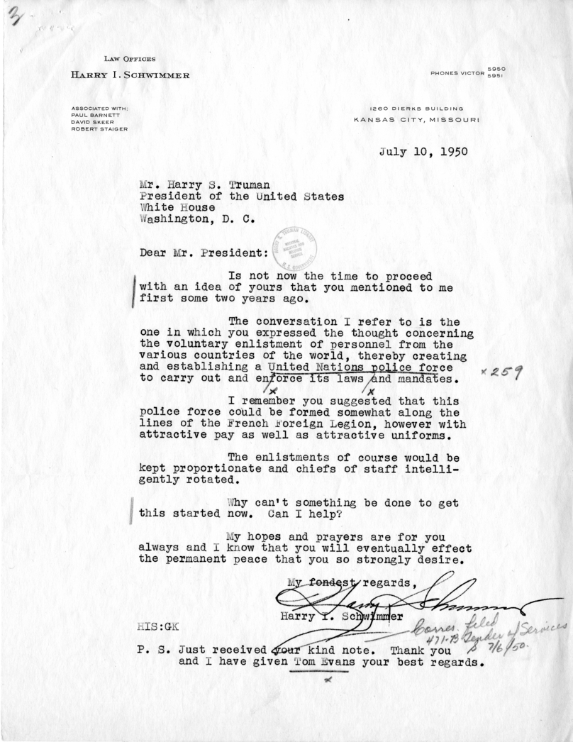 Correspondence between Harry I. Schwimmer and the White House