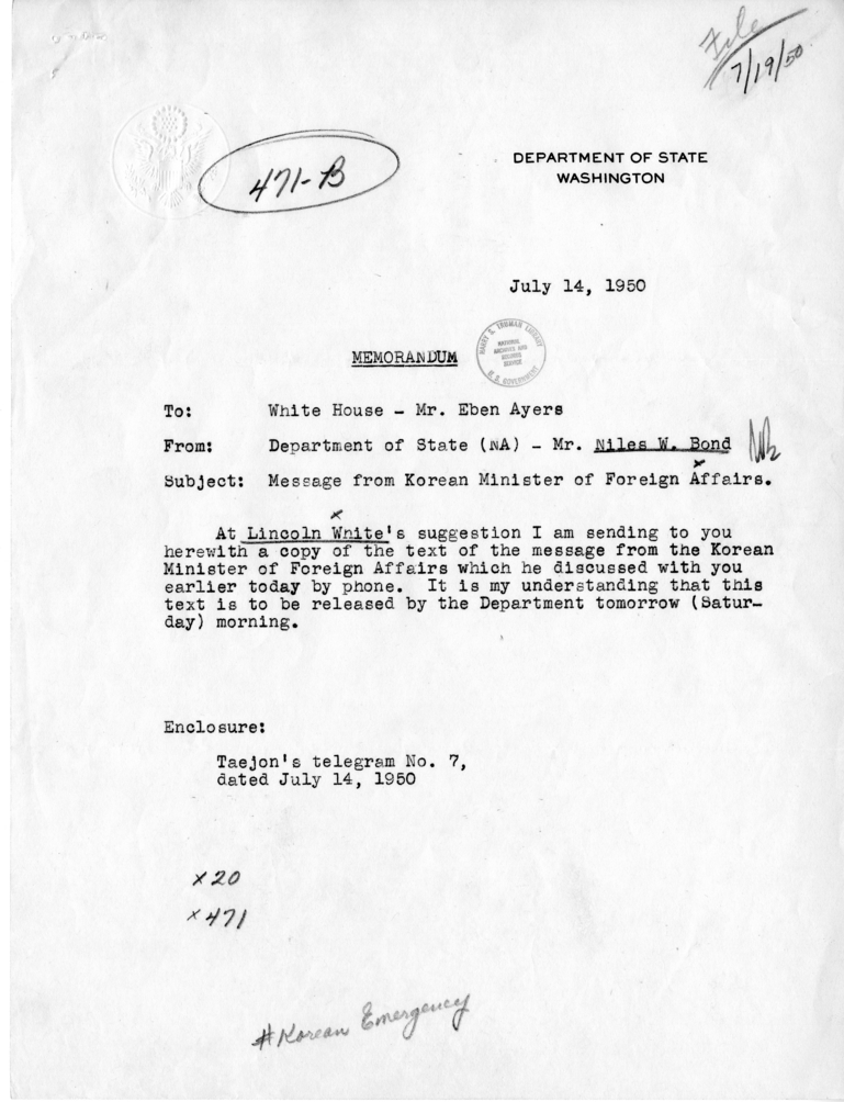 Niles W. Bond to Eben Ayers, With Attached Telegram