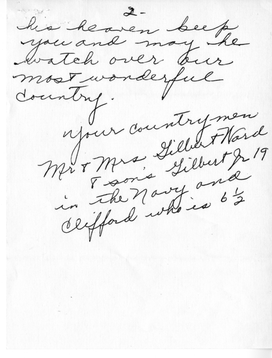 Mr. and Mrs. Gilbert Ward to Harry S. Truman With Reply From William D. Hassett