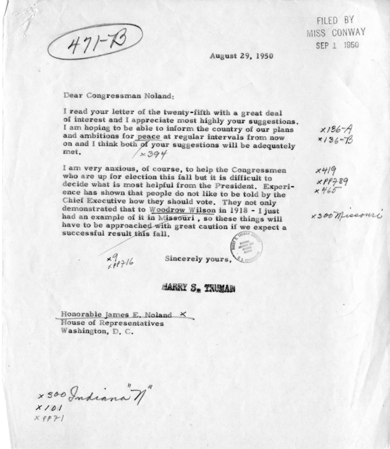 Correspondence Between James E. Noland and Harry S. Truman