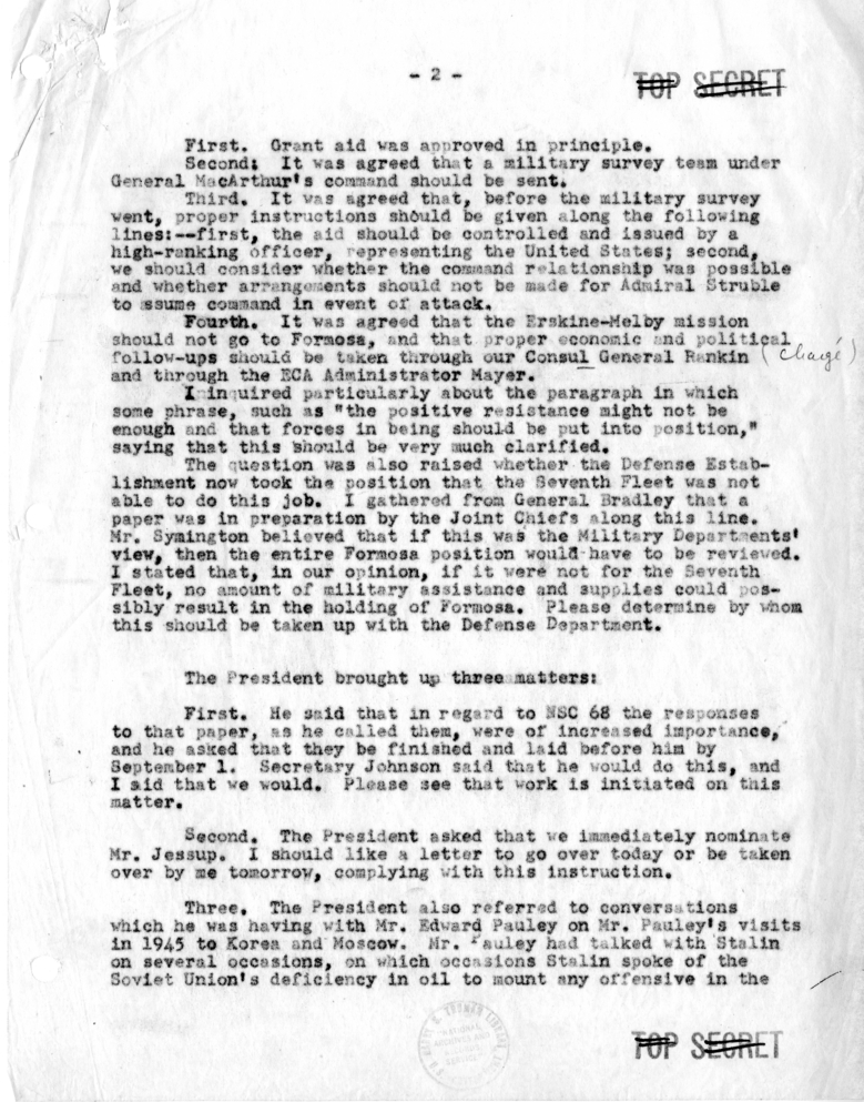 Notes Regarding National Security Council Meeting