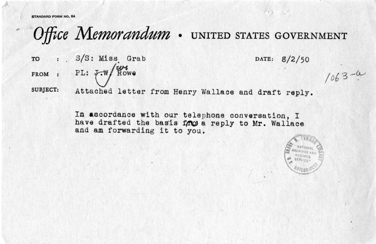 Correspondence between Henry A. Wallace and Dean Acheson