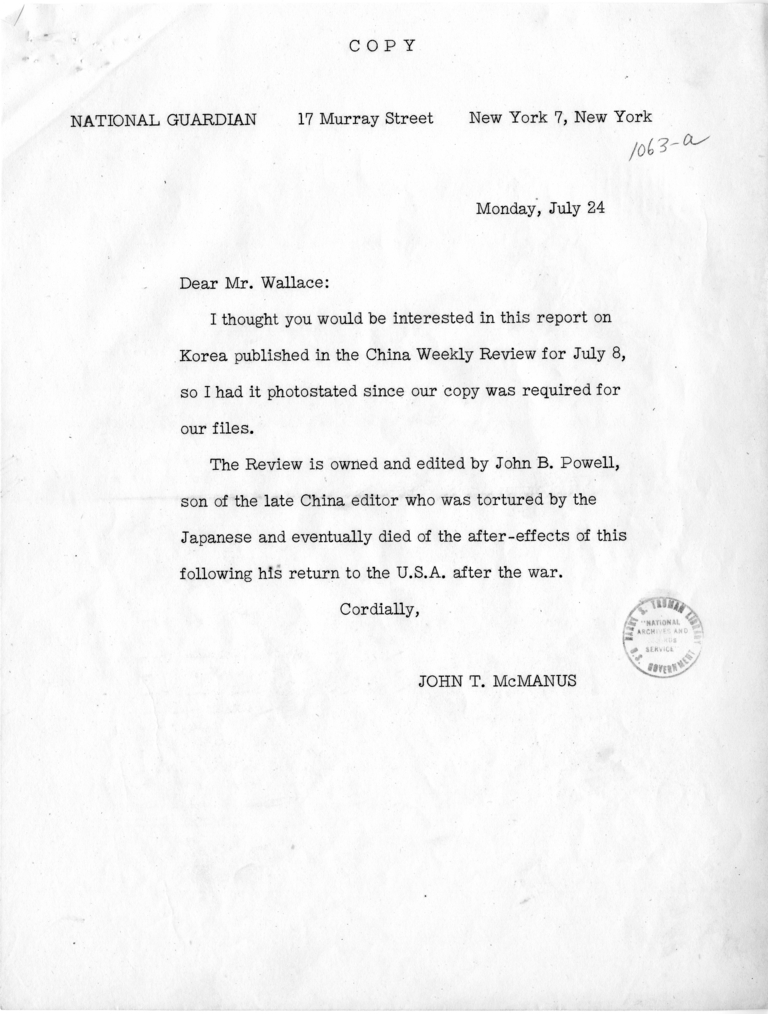 Correspondence between Henry A. Wallace and Dean Acheson