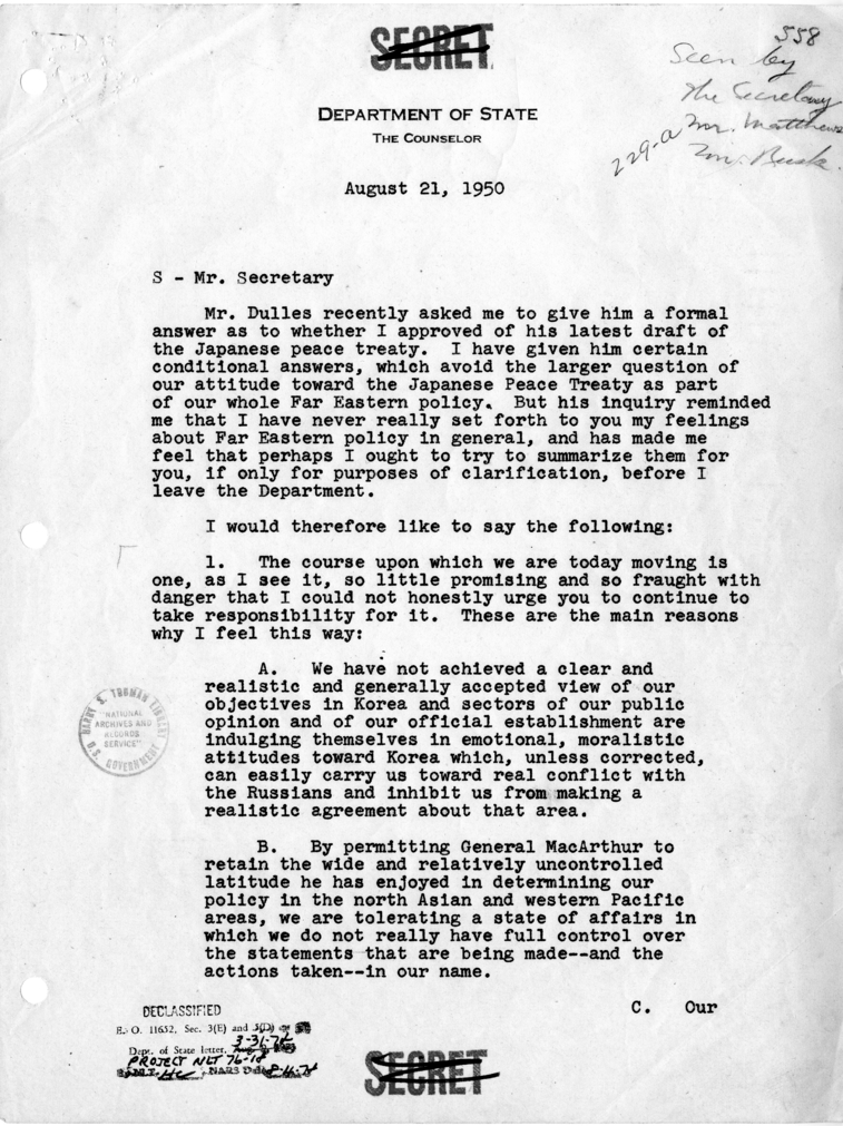 Memorandum, George F. Kennan to Dean Acheson