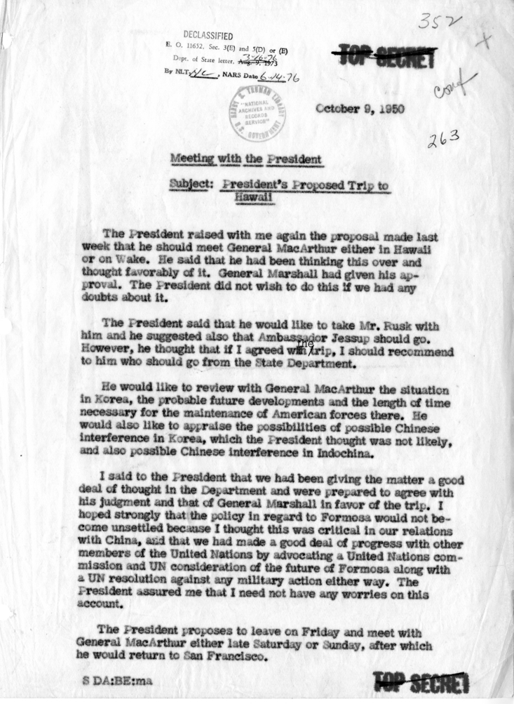 Notes Regarding President Truman&#039;s Trip to Hawaii