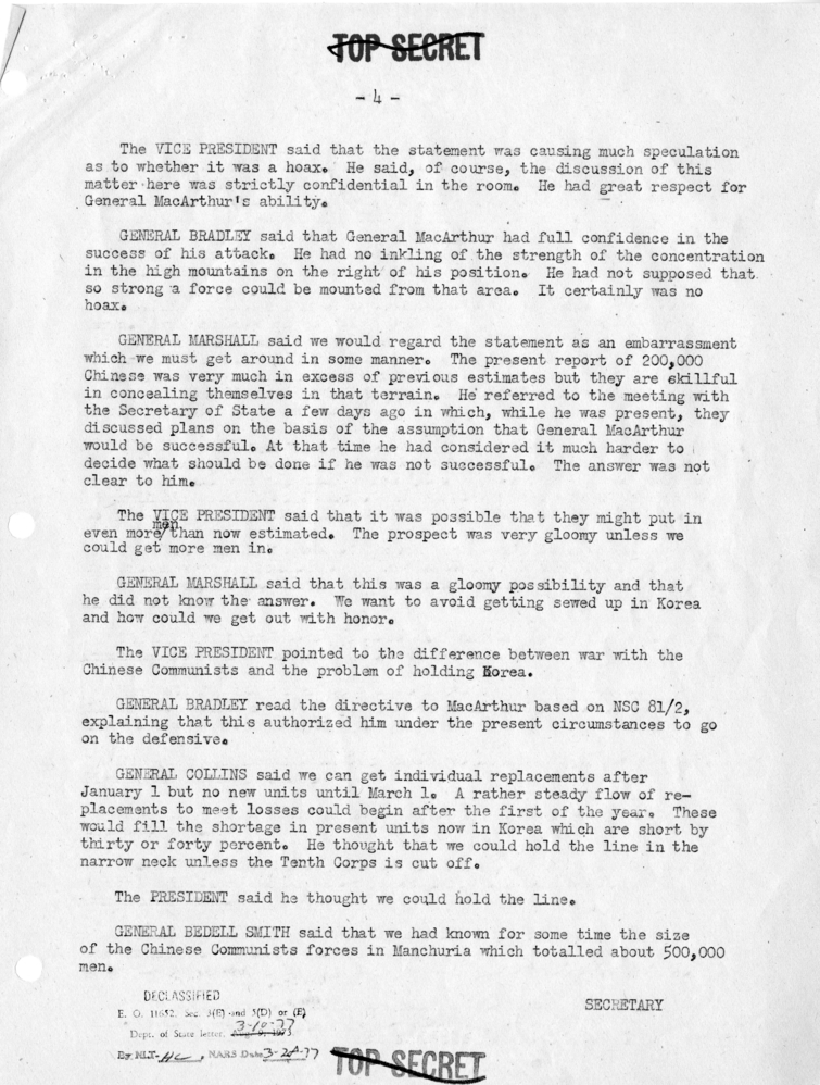 Memorandum of Conversation Regarding National Security Council Meeting