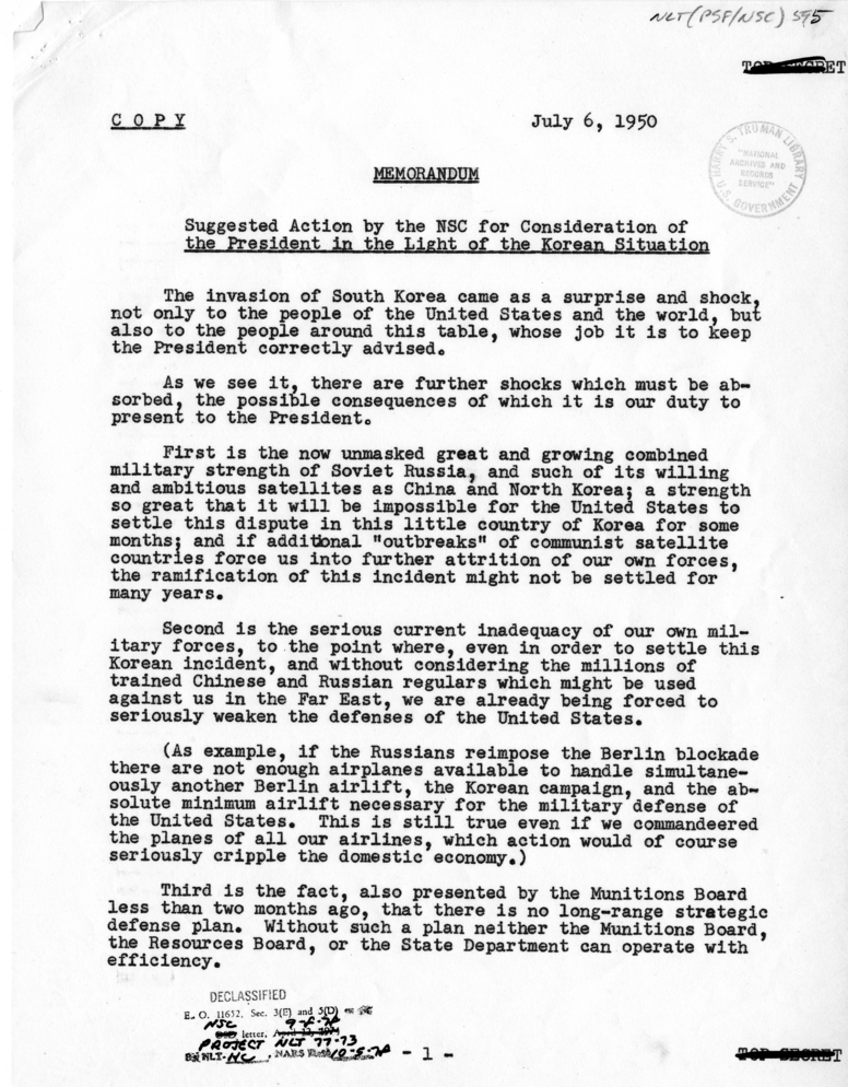 James S. Lay to National Security Council, with attachment