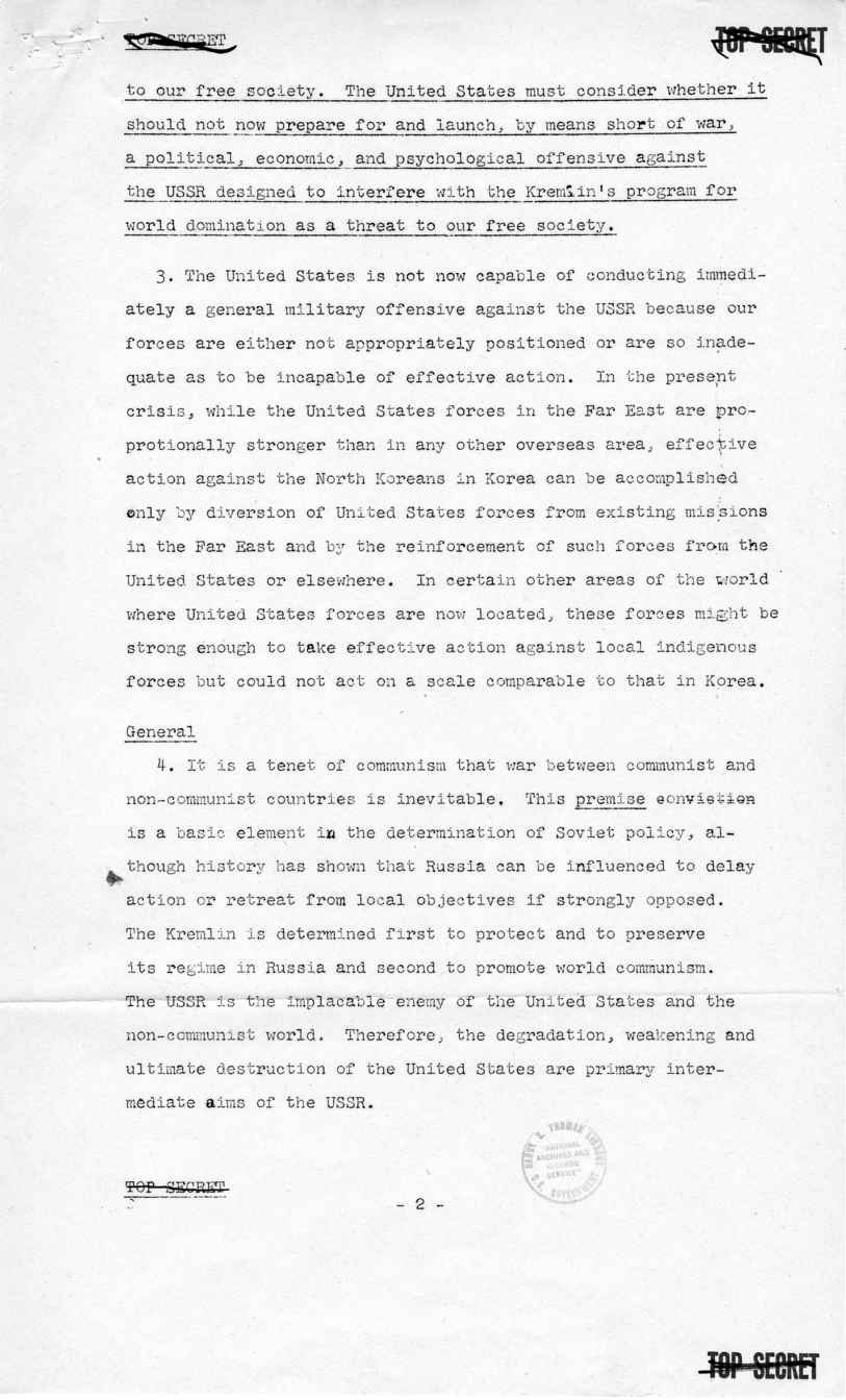 Report to the National Security Council 73/2, &quot;The Position and Actions of the United States With Respect to Possible Further Soviet Moves in the Light of the Korean Situation&quot;