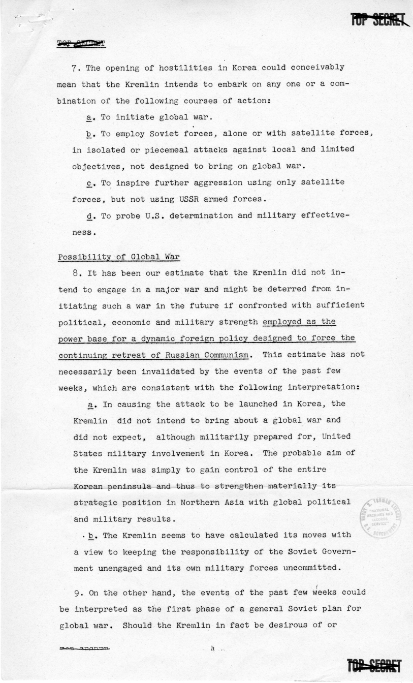 Report to the National Security Council 73/2, &quot;The Position and Actions of the United States With Respect to Possible Further Soviet Moves in the Light of the Korean Situation&quot;