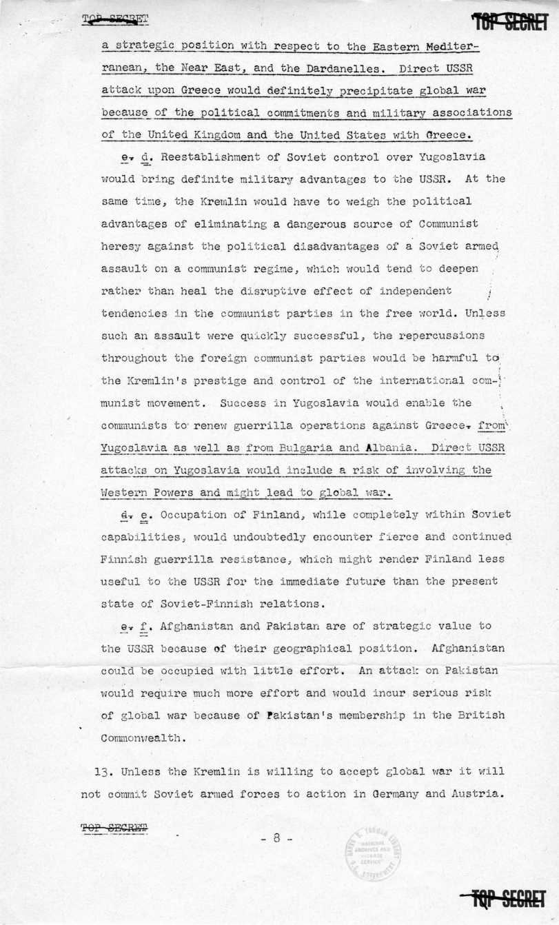 Report to the National Security Council 73/2, &quot;The Position and Actions of the United States With Respect to Possible Further Soviet Moves in the Light of the Korean Situation&quot;