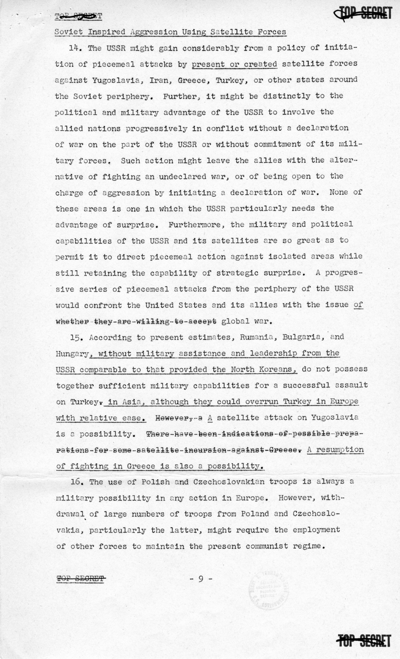 Report to the National Security Council 73/2, &quot;The Position and Actions of the United States With Respect to Possible Further Soviet Moves in the Light of the Korean Situation&quot;