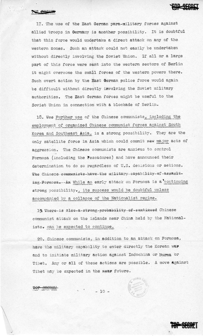 Report to the National Security Council 73/2, &quot;The Position and Actions of the United States With Respect to Possible Further Soviet Moves in the Light of the Korean Situation&quot;