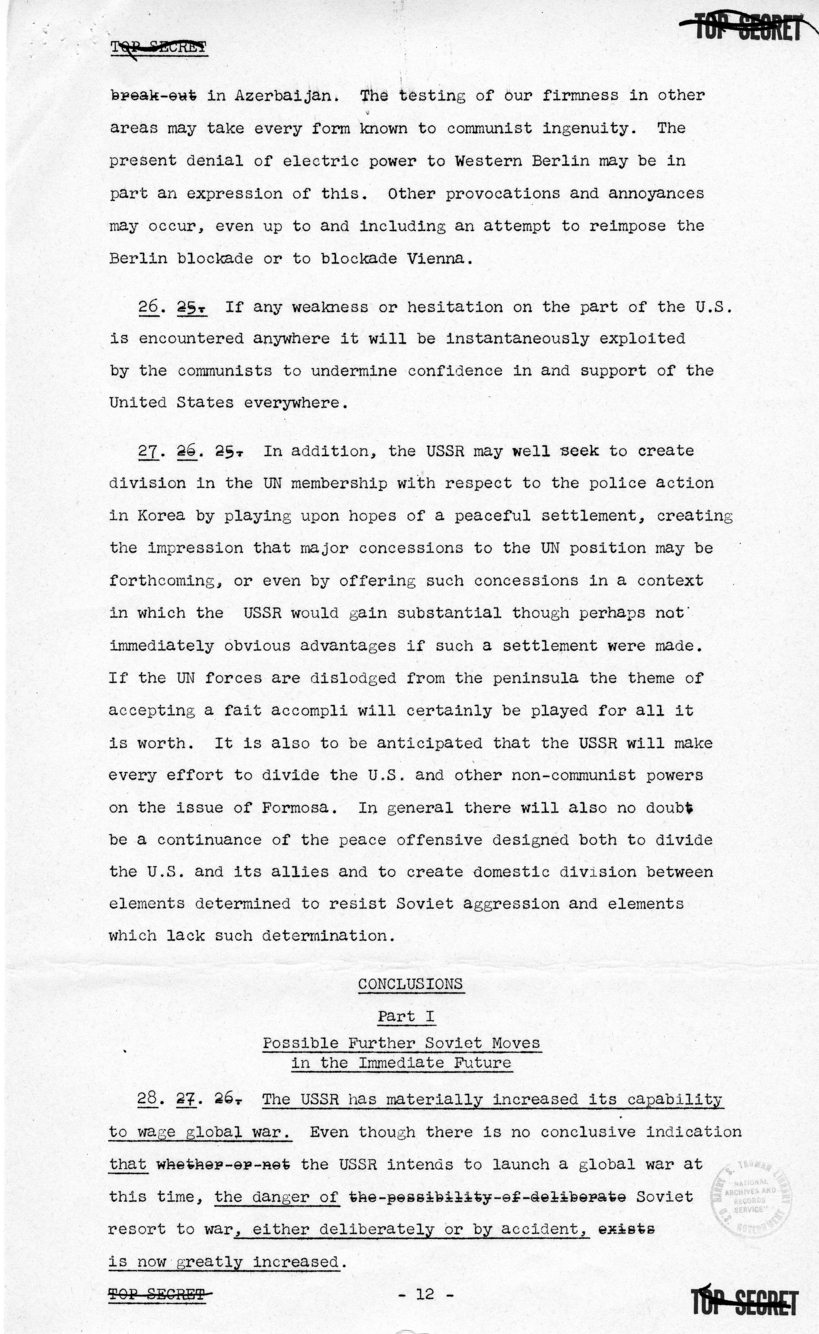 Report to the National Security Council 73/2, &quot;The Position and Actions of the United States With Respect to Possible Further Soviet Moves in the Light of the Korean Situation&quot;