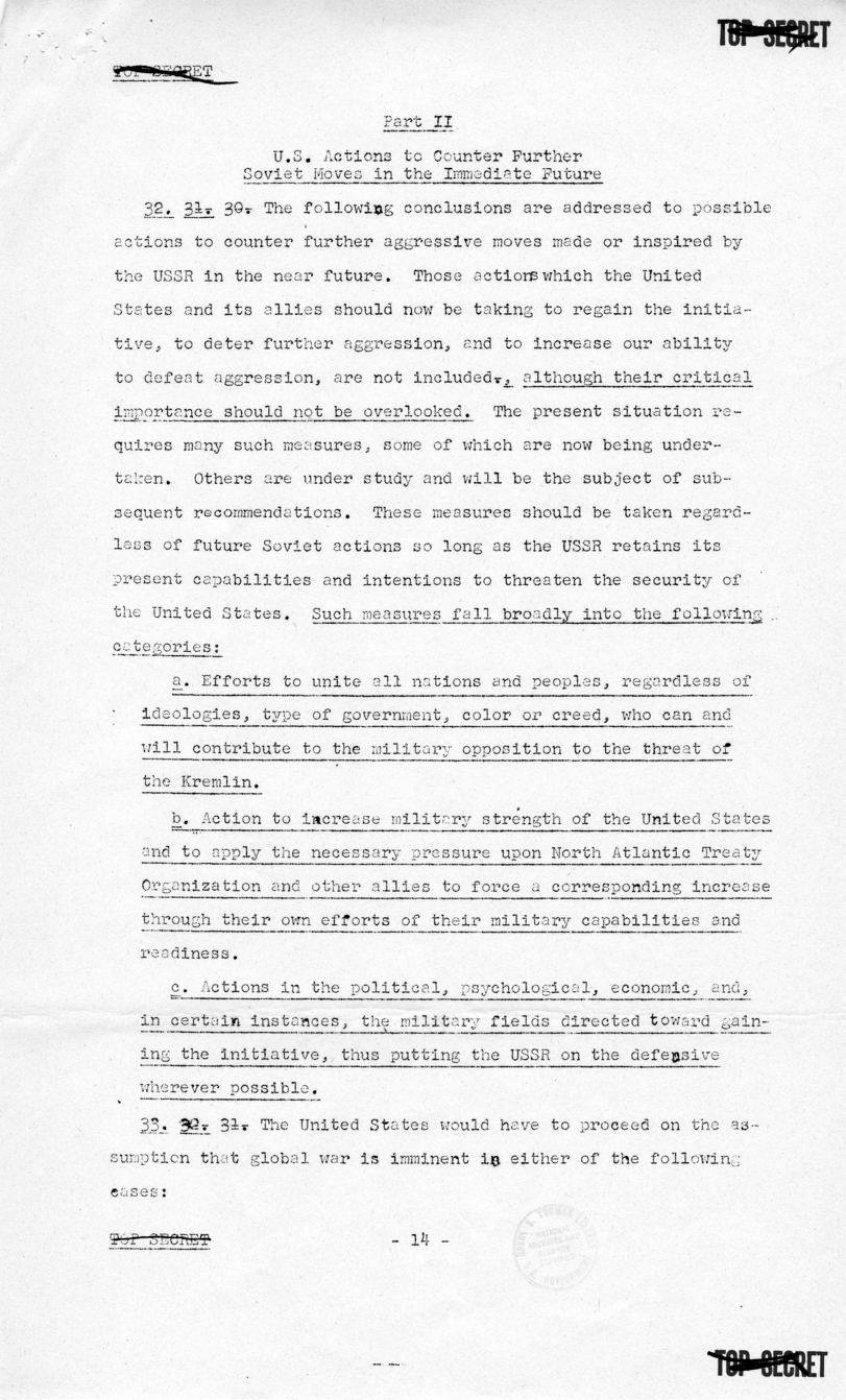 Report to the National Security Council 73/2, &quot;The Position and Actions of the United States With Respect to Possible Further Soviet Moves in the Light of the Korean Situation&quot;