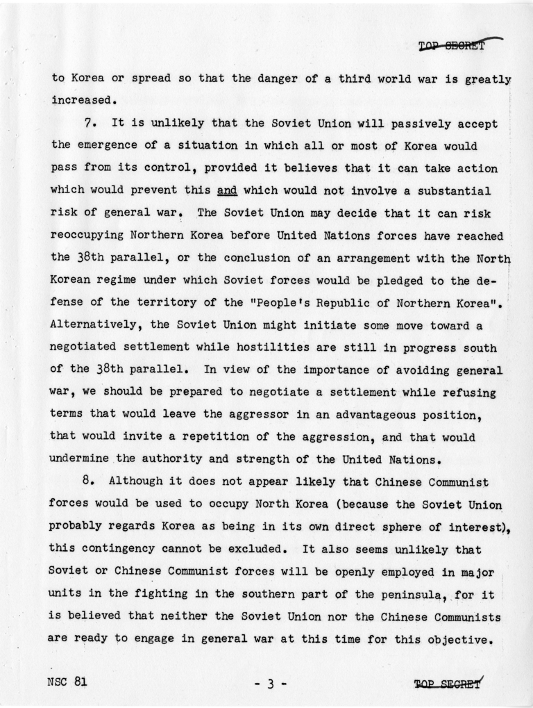 National Security Council Report 81, &quot;United States Courses of Action With Respect to Korea&quot;