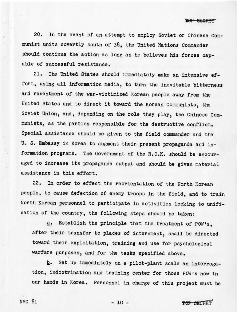 National Security Council Report 81, &quot;United States Courses of Action With Respect to Korea&quot;