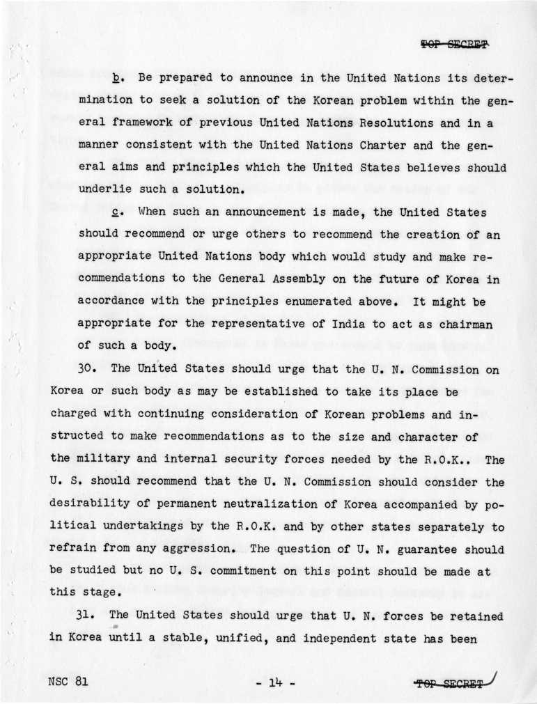 National Security Council Report 81, &quot;United States Courses of Action With Respect to Korea&quot;