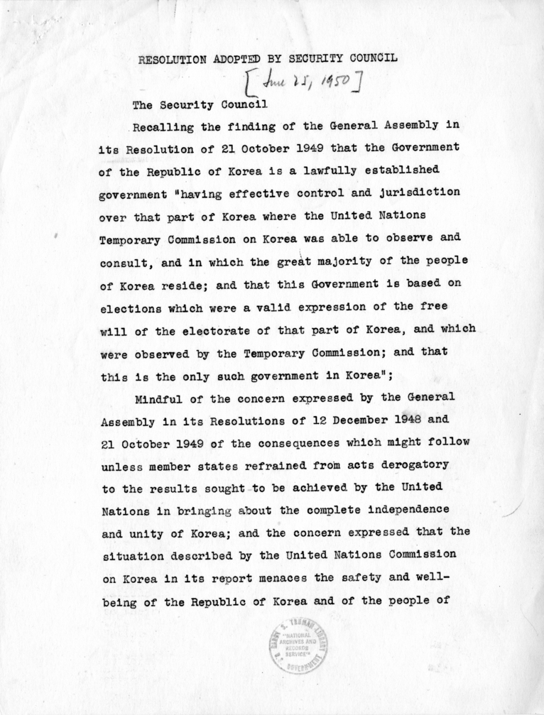 United Nations Security Council Resolution