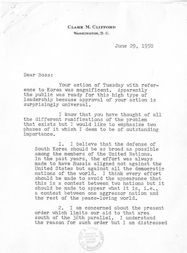 Correspondence Between Clark M. Clifford and Harry S. Truman