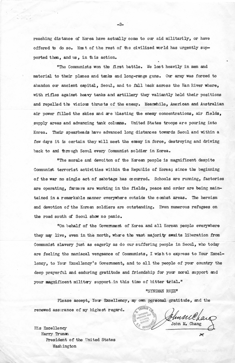 John M. Chang to Harry S. Truman