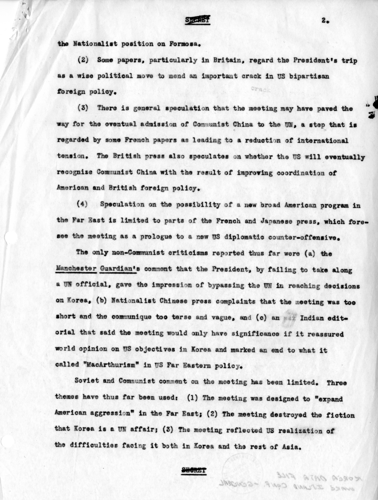 Memorandum for the President, &quot;World Reaction to the Wake Island Meeting&quot;