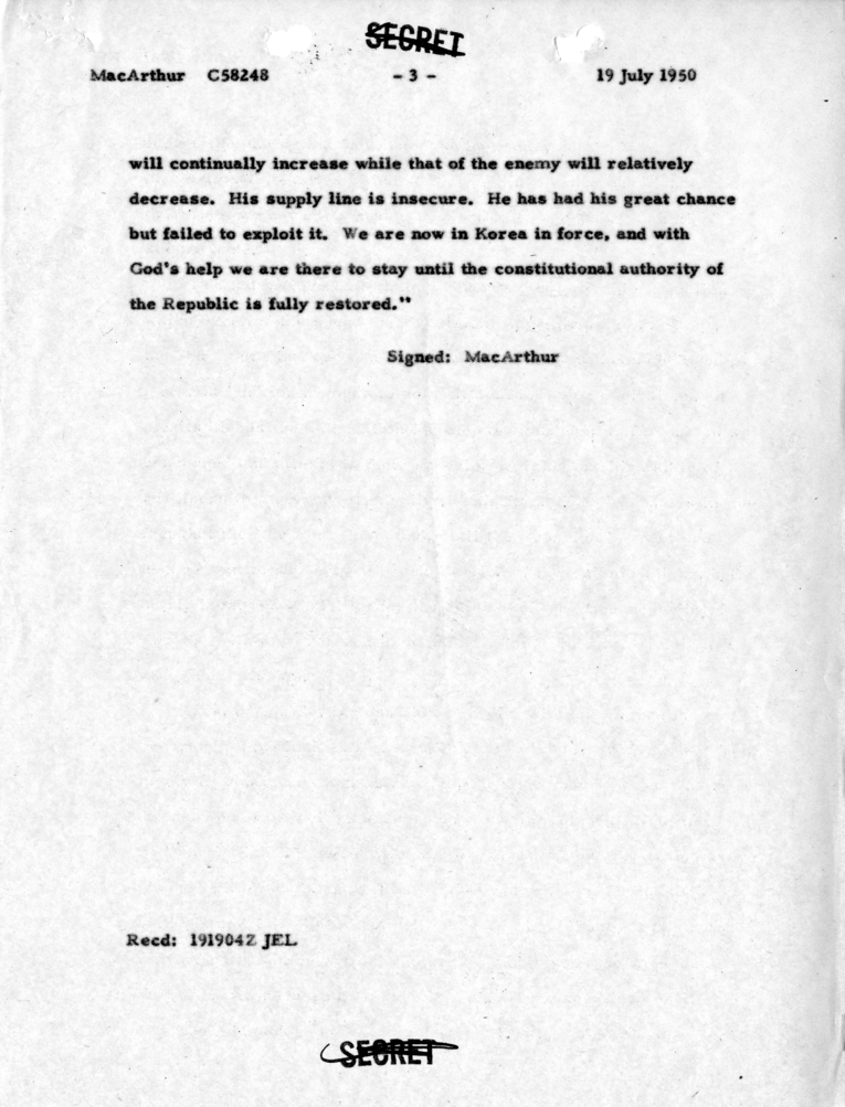 Doulgas MacArthur to Harry S. Truman