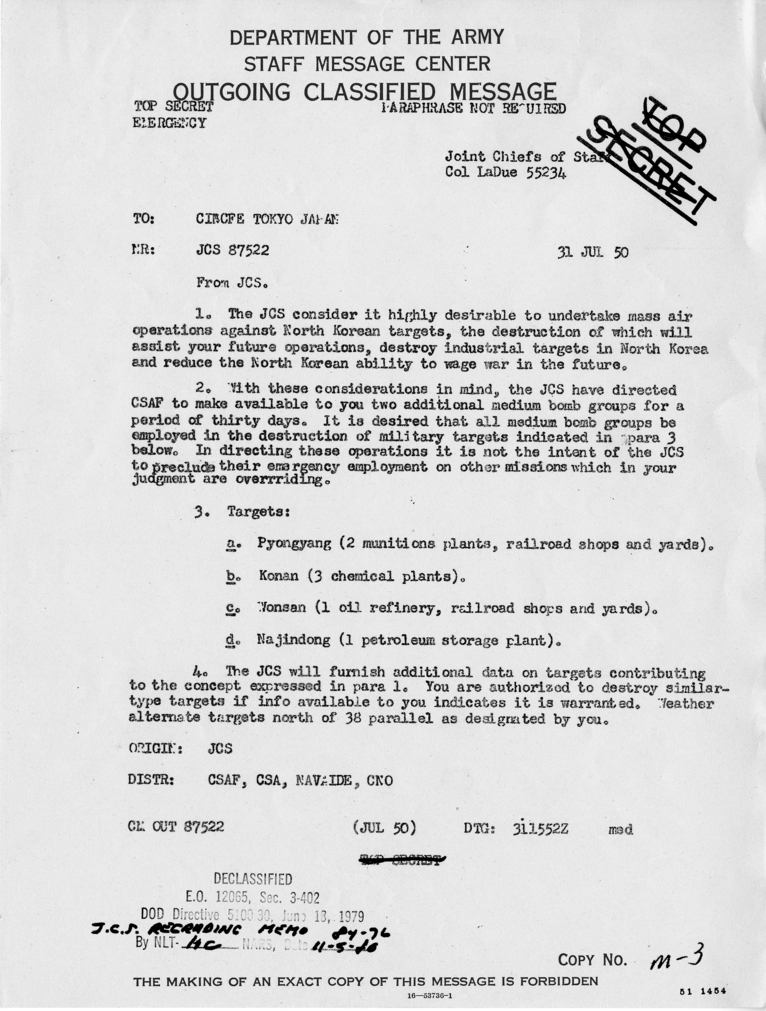 Joint Chiefs of Staff to Douglas MacArthur