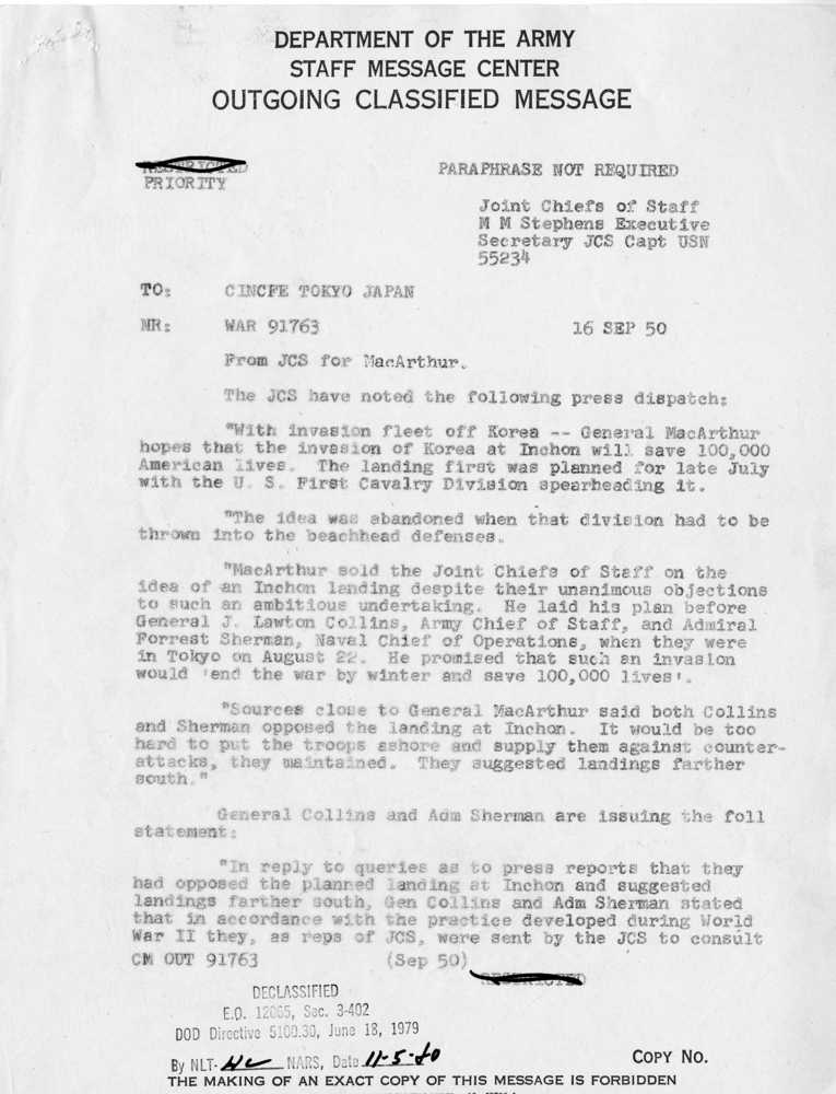 Joint Chiefs of Staff to Douglas MacArthur