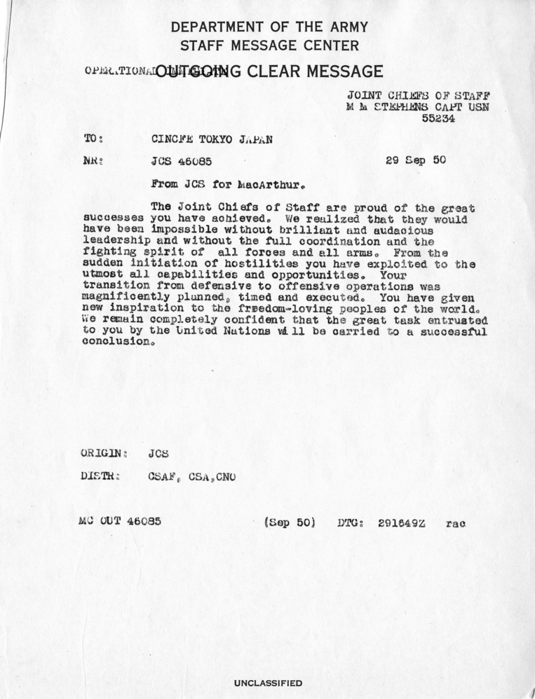 Joint Chiefs of Staff to Douglas MacArthur