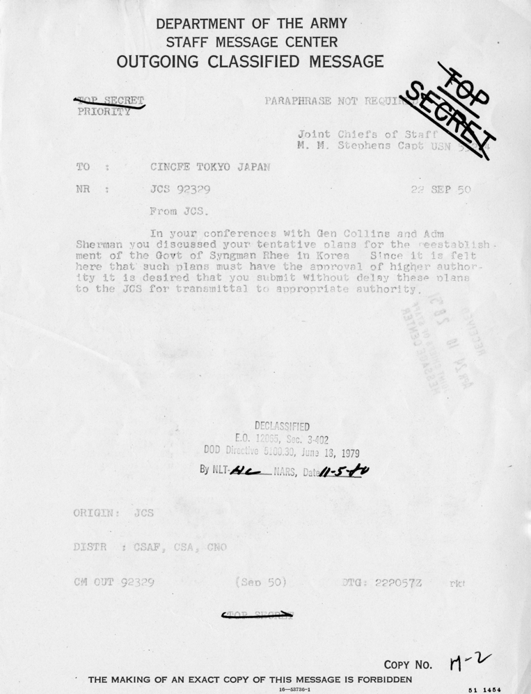 Joint Chiefs of Staff to Douglas MacArthur