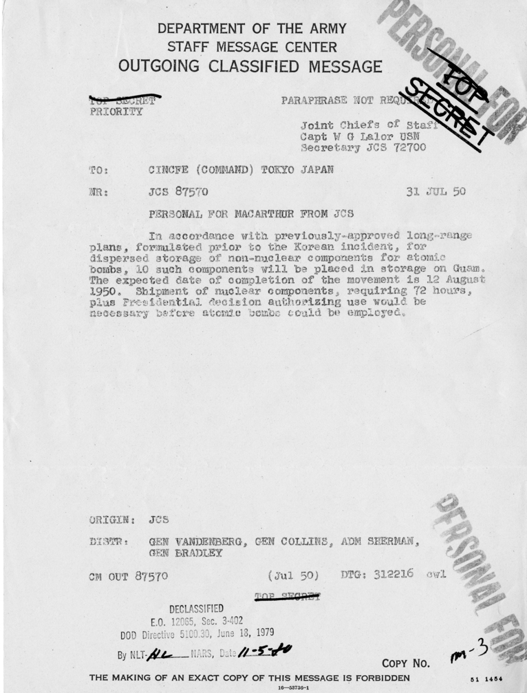 Joint Chiefs of Staff to Doulgas MacArthur