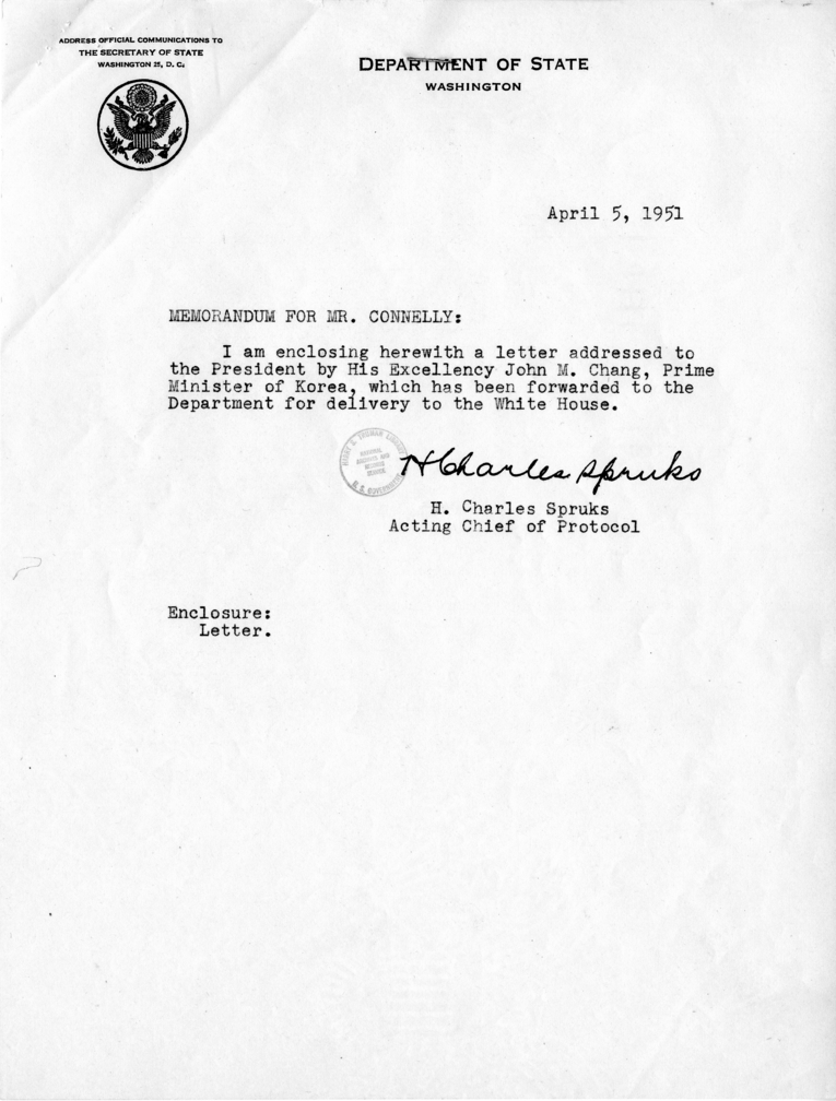 William D. Hassett to Dean Acheson, With Attachments