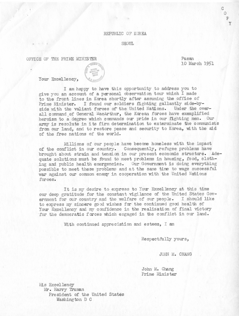 William D. Hassett to Dean Acheson, With Attachments
