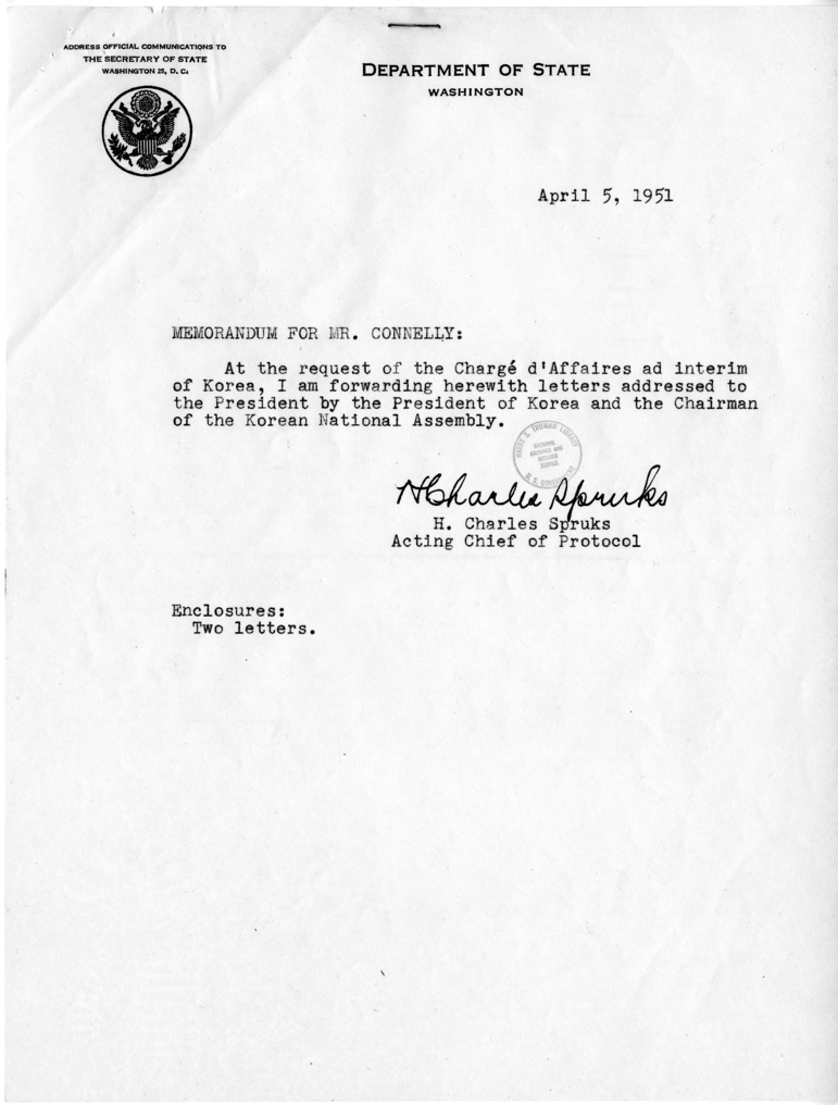 William D. Hassett to Dean Acheson, With Attachments